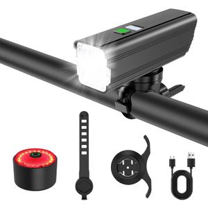 Bike Lights for Night Riding, 2000LM Bike Headlight and Taillight Set with Brake Sensing, 4500mAh USB Rechargeable Waterproof Bicycle Light Set Features Daytime Running Light Mode,Perfect for Adult
