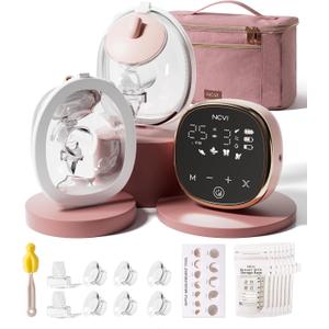 NCVI Wearable Breast Pump, in-Bra Hands-Free Electric Pump with Hospital-Grade -300mmHg Suction, Portable & Rechargeable Breast Pump, 4 Modes 9 Levels for Home, Work & On-the-Go