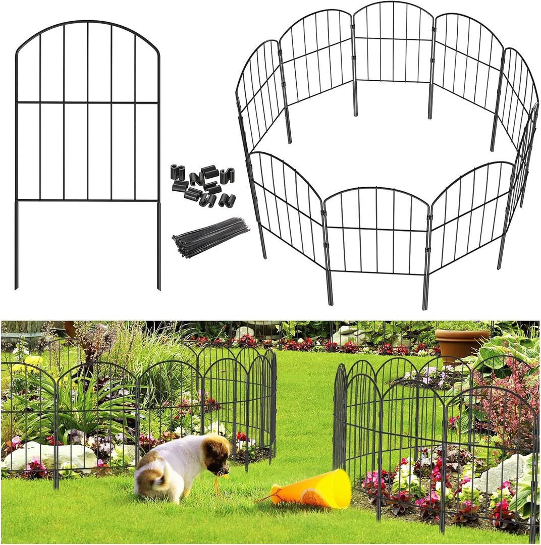 Goovilla Garden Fence, Total 10ft(L) x 24in(H) Garden Fencing Animal Barrier, 10 Pcs Rustproof Metal Fence Panels, Black No Dig Fence, Decorative Garden Fences and Borders for Dogs, Flower Bed, Patio