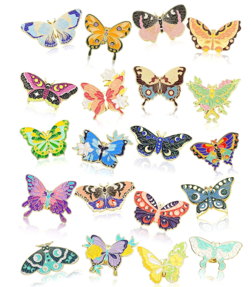 Hanaive 20 Pieces Butterfly Pins for Backpack Butterfly Brooches Cute Cool Horror Lapel Pins for Hats Clothes Decoration Gift