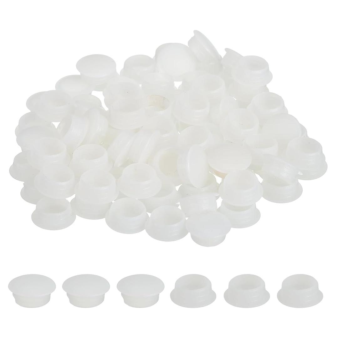 MECCANIXITY 250Pcs Plastic Hole Plugs, 5/8" x 1/4"(DxH) Hole Cover Tubing End Cap for Round Holes(12mm), Cabinet Furniture Cupboard Shelves, Clear White