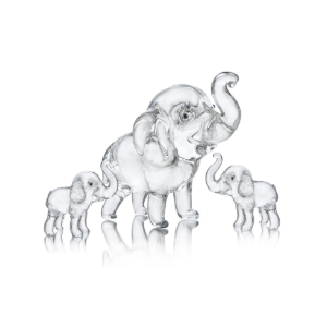 HDCRYSTALGIFTS Set of 3, Crystal Elephant Figurines Collectible Lucky Glass Animals Paperweight Ornament Home Decor Table Centerpiece Gift (3.5'' Mother and 2'' Two Babies)
