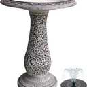 Pedestal Birdbath with Solar Fountain, Resin Stone Composite Outdoor Garden Decor, Standing Bird Bath for Outside Patio Yard, 23-Inch Tall, Garden Fountain, Resin Bird Baths, Hummingbird Bowl