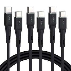USB C to USB C Charger Cable, Soft Silicone Fast Charging Cable [6 FT, 3Pack] for iPhone 16,15 Pro Max Plus, Type C 60W 3A Cord for Samsung Galaxy S24/S23, MacBook Air/Pro USB Cable [Black]