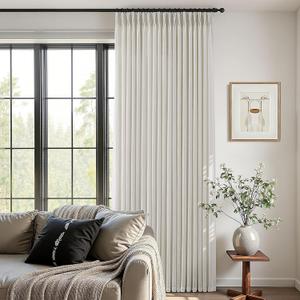 Pinch Pleated Thick Linen Curtains 120 Inch Length 2 Panels Set for Living Room Warm Beige Neutral Pleated Curtains Semi Sheer Light Filtering Privacy Bedroom Window Drapes