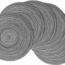 Braided Round Placemats Set of 6,Woven Washable Non-Slip Table Mats for Kitchen Dining, 14.5 Inch, Heat Resistant - Natural Fabric Indoor Outdoor Place Mats(Black Gray)