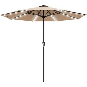 AreShark 11FT Large Patio Umbrella with Solar Lights, Lighted Solar Umbrella with Crank, Outdoor Table Market Umbrellas for Garden, Deck, Backyard, Pool and Beach, Beige