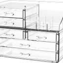 Cq acrylic Make Up Organizers for Vanity With 6 Drawers, 2 Pack Clear Drawer Organizers,Plastic Cute Desk Accessories Organization and Bathroom Organizers Storage Case Box Cube for Beauty,Skin Care