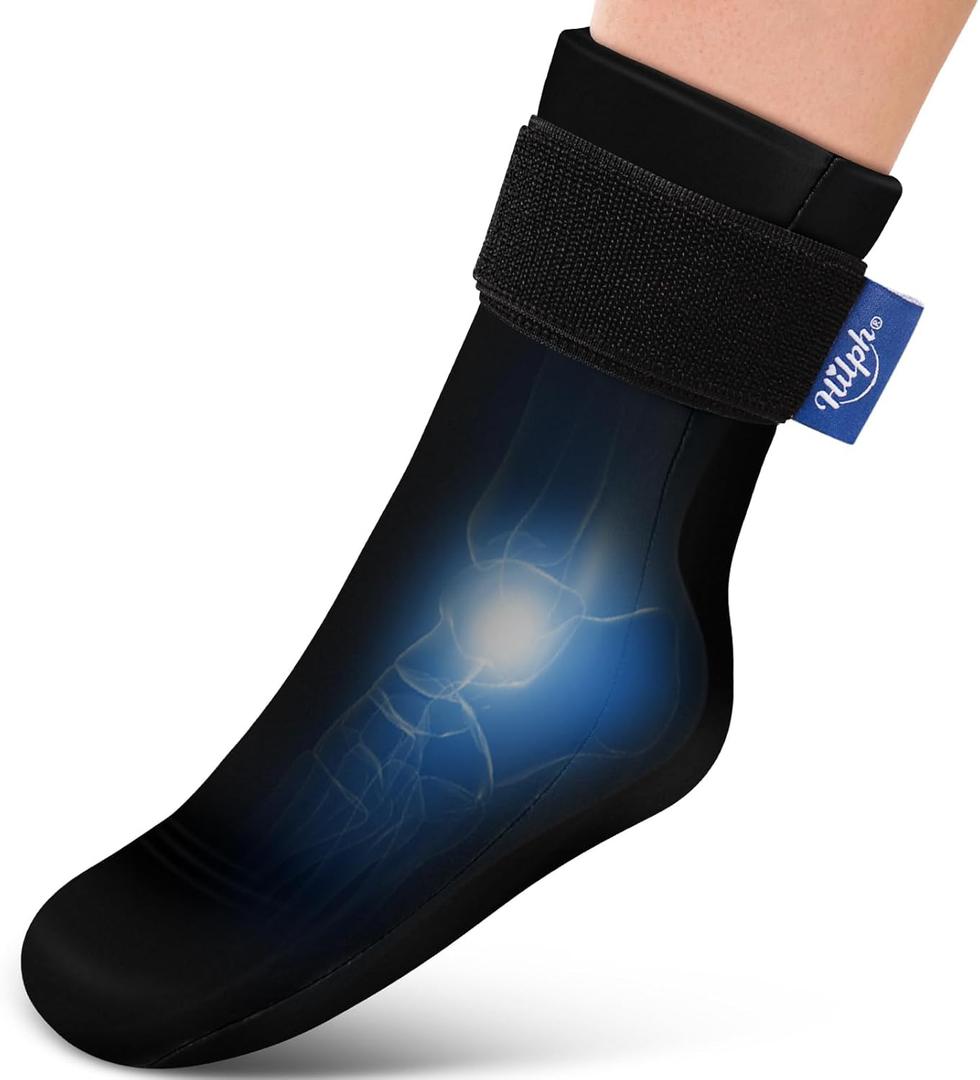 Hilph Full Foot Ice Pack Gel Sock for Hot & Cold Therapy - Reusable Cooling Sock for Toe Pain, Plantar Fasciitis & Hot Feet - Easy Slip On Design for Chemotherapy, Postpartum Recovery, 1-Pack, Black