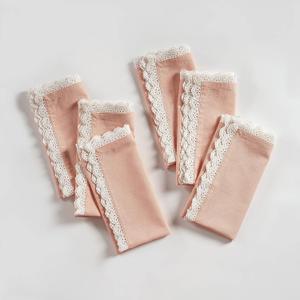 FINGERCRAFT Dinner Cloth Napkins Cotton 6 Pack Premium Quality Mitered Corners with Elegant Lace for Every Day Use Napkins are Pre Shrunk and Good Absorbency 20in x 20in (Dusty Pink)