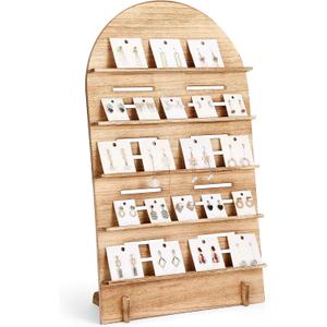 5 Tier Wooden Earring Display for Vendor Arch Jewelry Display Stand Rack with Adjustable Height for Retail Selling (Brown)