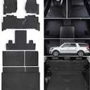 Floor Mats for Ford Expedition MAX 2018-2024 (Only Fit 7 Seats-2 Row Bucket Seat Non Short) & Trunk Mat All Weather Protection Floor Liners & Cargo Liners Velcro Covering The Backrest Accessories