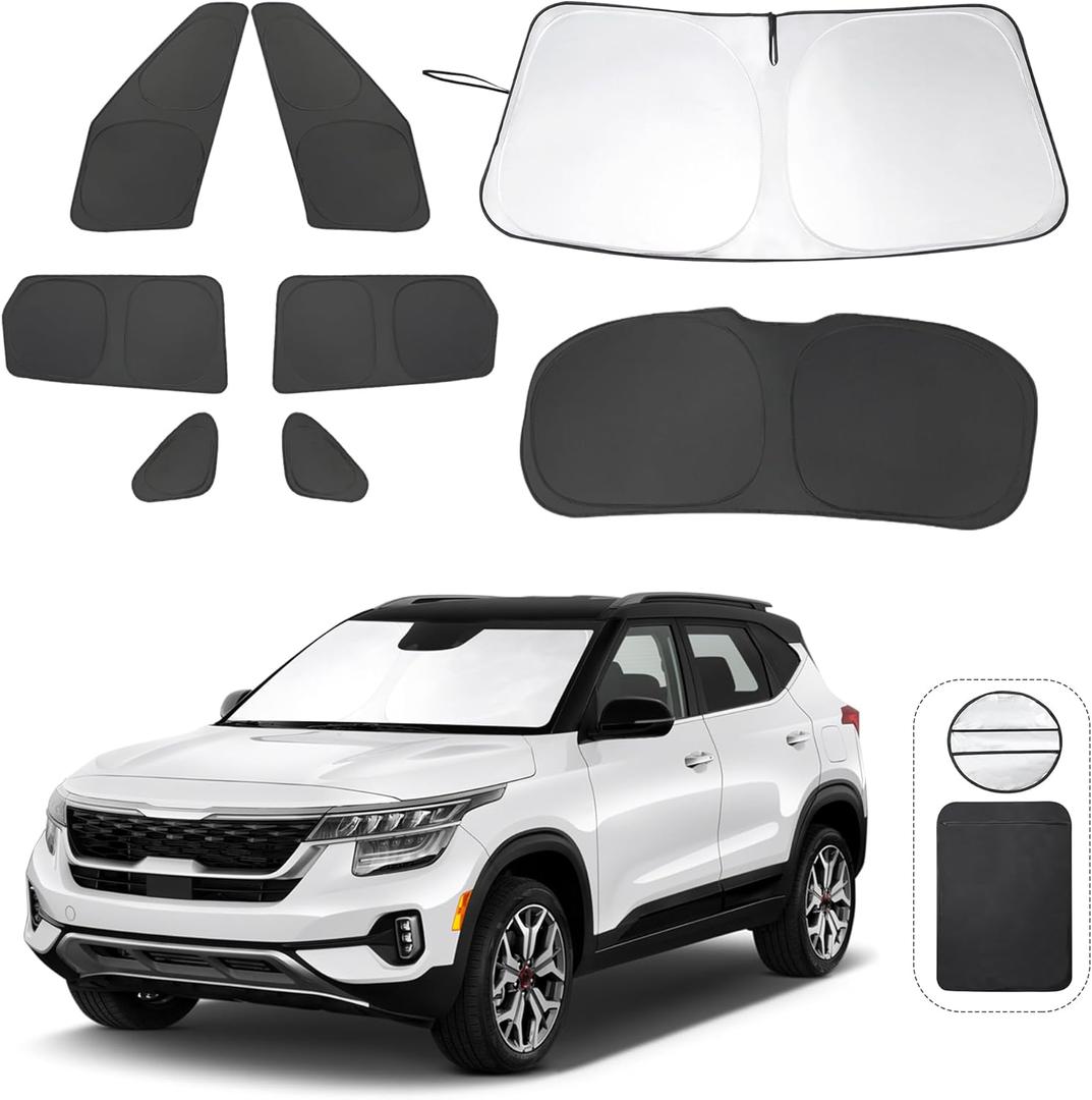8PCS YYCKE Window Shades for Seltos 2021-2024 for Kia Accessories Car Side Full Windows Rear Triangular Windshield Sun Shade Sun UV Rays & Privacy Protection for Camping,Napping,and Relaxing