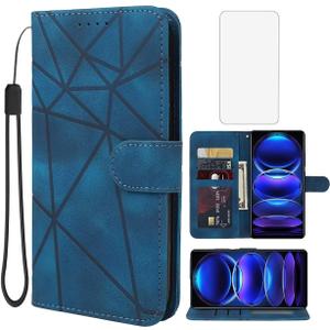 Case for Redmi Note 12 Pro Plus 5G/Redmi Note 12 Explorer Wallet Case with Tempered Glass Screen Protector, Leather Flip Credit Card Holder Stand Cover for Xiaomi Redmi Note 12 Pro+ 5GBlue