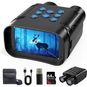 Night Vision Goggles, Full-Color 4K Night Vision Binoculars with 8000mAh Rechargeable Battery, 64GB Card, 7 Levels IR and 5X Digital Zoom 1968FT Viewing Range for Camping Hunting Essentials& Security