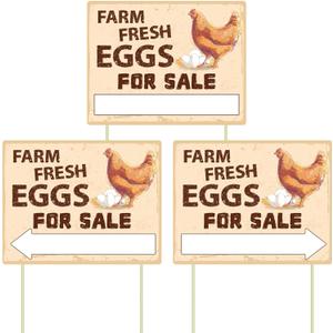 Lesnala 3pcs Double Sided Farm Fresh Eggs Sign Corrugated Plastic Mark with 6 Stakes for Indoor Outdoor Yard Business Supplies Home Decor 14.37 X 11.22inch