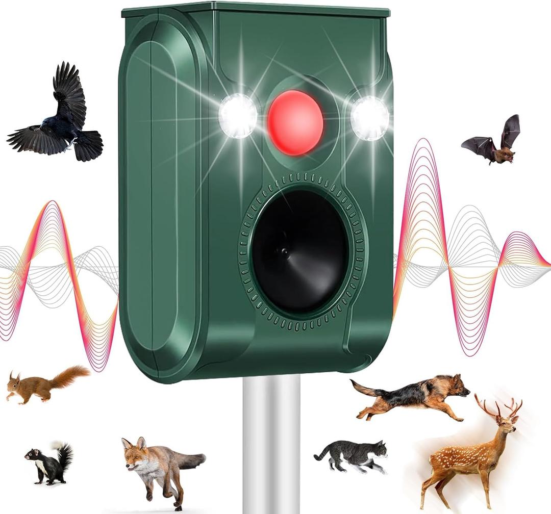 Solar Ultrasonic Animal Repellent Outdoor, Cat Repellent Outdoor with Motion Detection Waterproof Animal Repeller Deer Skunk Raccoon Squirrel Cat Deterrent for Yard