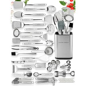 Home Hero 54-Piece Stainless Steel Kitchen Utensils Set - Heat-Resistant Nonstick Silicone & Stainless Steel Cooking Utensils - Complete Tools with Slotted Spoon & Pasta Spoon - Pack of 54, Silver Home Hero 54-Piece Stainless Steel Kitchen Utensils Set - Heat-Resistant Nonstick Silicone & Stainless Steel Cooking Utensils - Complete Tools with Slotted Spoon & Pasta Spoon - Pack of 54, Silver