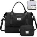 Weekender Bags for Women,Personal Item Travel Bag with Shoes Compartment,Overnight Travel Duffel Bag with Toiletry Bag (Large, Black)