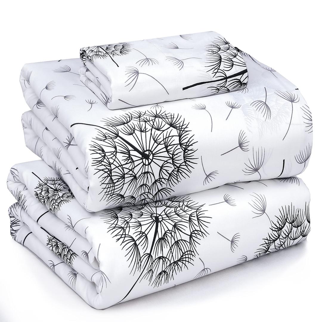 RUVANTI 100% Cotton Twin Sheets Set, 3 Pieces, Soft & Breathable Percale Weave Bedding, Deep Pocket 16", Hotel Standard, Crisp Cool Feel, Durable, Perfect Floral Bed Sheet, Dandelion
