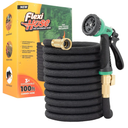 100 ft Expandable Garden Hose with 10 Function Nozzle Sprayer, Lightweight Flexible Water Hose with Durable Collapsible Latex Core & Solid Brass Fittings, 100ft Retractable Stretch Hose, Black