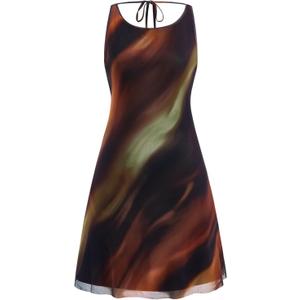 Women's Tie Dye Backless Mini Dress Summer Crew Neck Mesh Party Club Dresses (M)