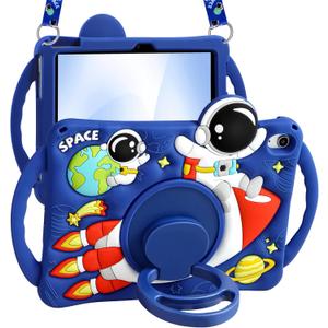 Boaretiu for iPad A16 Case/10th Generation Case - Cool Cute Cartoon Astronaut Spaceship with Strap & Rotating Stand & Handle for Boys Girls Teens 3D Silicone for iPad A16 11th Generation 11 Inch 2025
