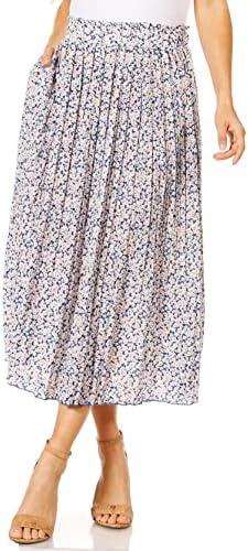 Pleated Midi Skirts for Women with Pockets, Elastic High Waisted Skirt Reg & Plus Size Womens Summer Skirts Trendy 2023 S