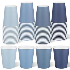 URATOT 60 Pieces 9 Ounce Disposable Paper Cups Gradient Blue Party Cups Drinking Cups for Party, DIY, and Holiday, 4 Colors