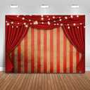 Mocsicka Halloween Circus Backdrop Circus Carnival Red Stripe Curtain Glitter Lights Party Decoration Horrible Scary Clown Vinyl Banner Photo Booth Prop (5x3ft)