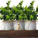 Artificial Flower Decorative Centerpiece, Frosty Green Eucalyptus Table Arrangement with 3 Rustic Metal Pots and Wood Tray for Farmhouse Home Dcor