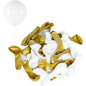 30PCS 5 inch Party Balloon Decoration for Wedding, Birthday, Made from Strong Latex, Solid Color, White + Gold