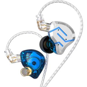 KZ ZS10 Pro Noise Cancelling Monitor Headphones, in Ear Monitors for Musician Singer, 4BA+1DD in-Ear HiFi Earphones with Stainless Steel Faceplate, 2Pin Detachable IEM Cable (Meteor Blue, without Mic)