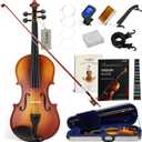 AKLOT Handcrafted Full Size Violin: Solid Wood Matte Fiddle, Acoustic Beginner 4/4 Violin Kit with Hard Case, Lesson Book, Bow, Shoulder Rest, Extra Strings, Tuner, Fretboard Stickers (VRT-AmiCS)