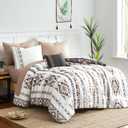 Geniospin King Size Comforter Set, Boho Bed in a Bag 8-Pieces Bedding Set, Reversible Aztec Design, Lightweight, Warm and Breathable (Brown, 102x90 Inches)