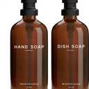 Amber Glass Hand and Dish Soap Dispenser Set by Brighter Barns - Modern Kitchen Decor & Accessories for Airbnb, RV, Office, Housewarming Gifts (Amber)