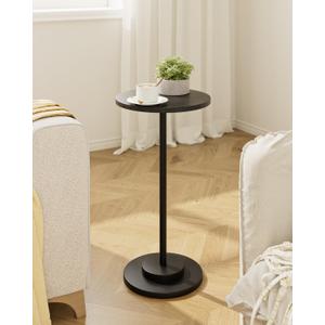 Masupu Drink Table, Round Side Table for Small Spaces, Pedestal Side Table, Small End Table with Metal Base, for Living Room, Bedroom, Bathroom, Black