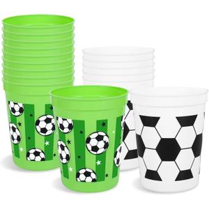 Whaline 24 Pcs Soccer Plastic Cups Sports Soccer Ball Disposable Cups 16 oz Party Drinkware for Birthday Sports Party Supplies, 2 Designs