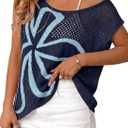 Dokotoo Womens Cap Sleeve Crochet Sweater Hollow Out Floral Summer Tops Casual Beach Vacation Cruise Outfits (M)