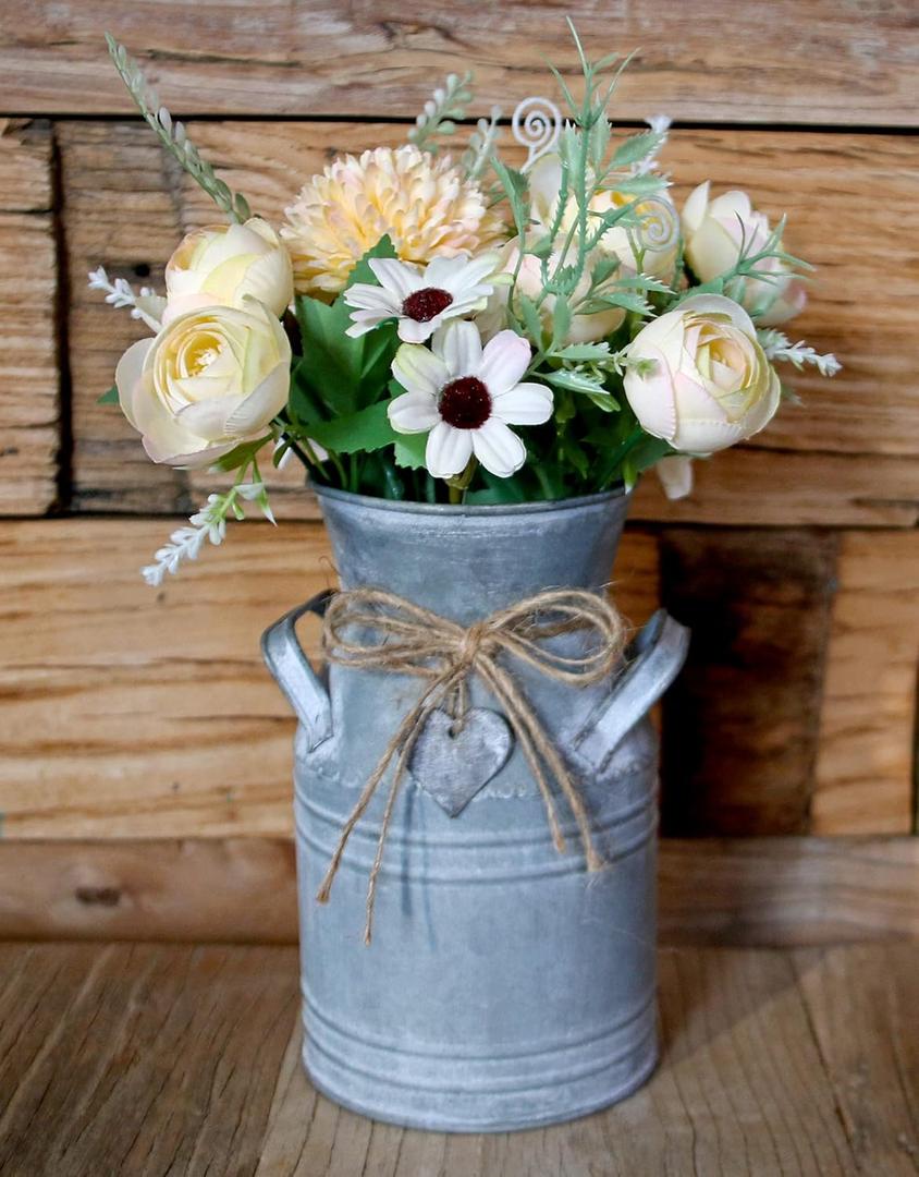 Vintage Galvanized Milk Can, Farmhouse Decorative Flower Vase, Rustic French Country Metal Jug for Home Decor,7.2'' H