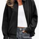 PRETTYGARDEN Faux Suede Bomber Jacket Women Fall Fashion 2026 Casual Zip Up Oversized Trendy Winter Clothing Outerwear Coats Black Size S