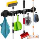 MUTUACTOR Heavy Duty Magnetic Broom Holder, 1PCS Mounting Broom and Mop Hanger, Anti-slip Black Magnetic Tool Holder 3 Slots and 4 Hooks for Fridge, Metal Door, Garage, Work Station
