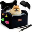 Yaras Woofyverse Dog Seat for Car Booster Seat for Small & Medium Dogs with Adjustable Cushions, Fur-Lined Headrest & 6-Pocket Storage Portable Pet Car Seat for Front/Back Travel Midnight Ash