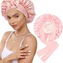 Satin Bonnet Silk Bonnet for Sleeping Silk Sleep Cap Double Layer Hair Bonnet with Elastic Tie Band for Curly Hair Night Cap (Apricot Powder+Champagne) Pack of 2