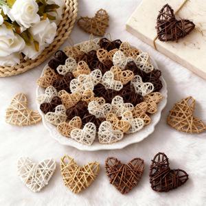 24 Pcs Neutral Valentine's Day Heart Rattan Ornaments 2.75 Inch Valentine Wicker Rattan Heart DIY Farmhouse Vase Bowl Fillers for Valentines Wedding Xmas Tree Ornament Baby Shower Party Decor