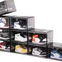 KDOR Shoe Boxes Clear Plastic Stackable 10 Pack Sneaker Storage Boxes with Magnetic Door, Acrylic Display Case, Strong and Sturdy Fit Shoe Size Up to US 15
