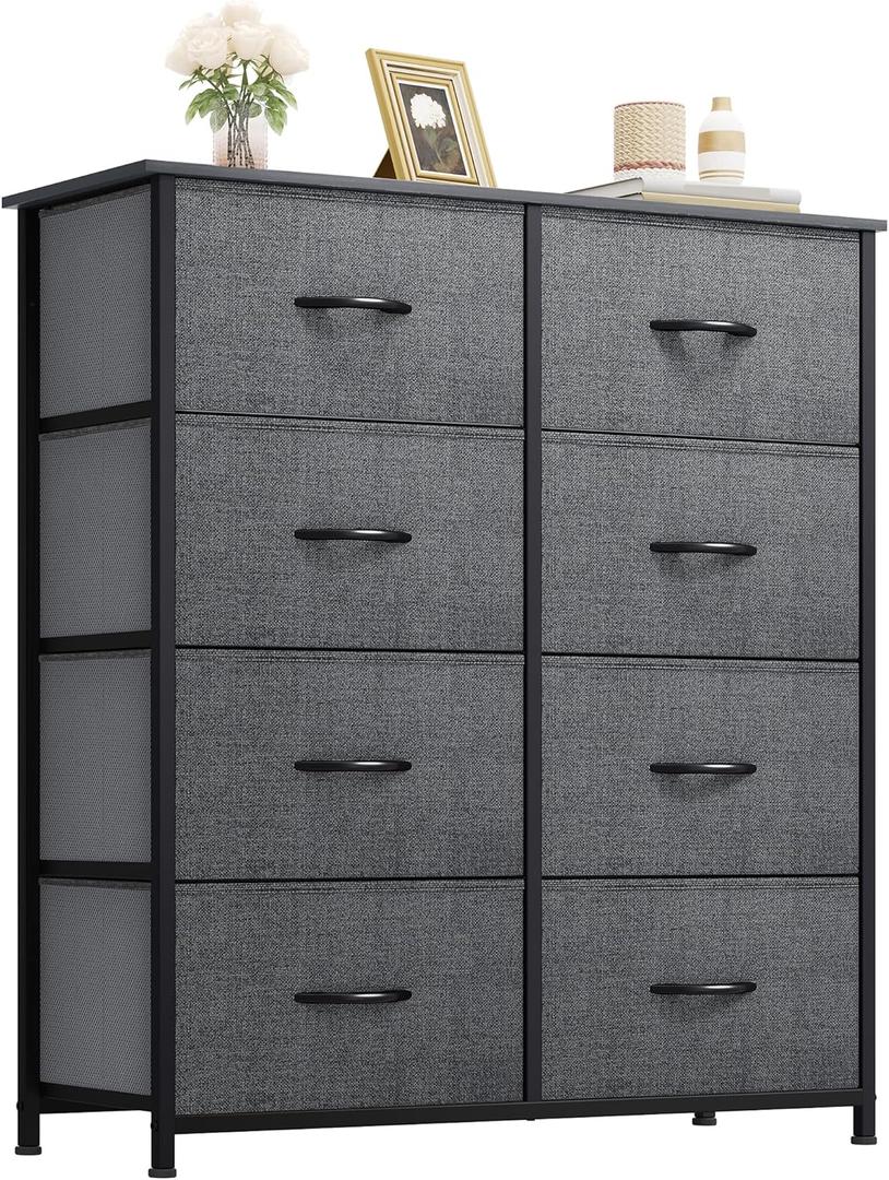 YITAHOME Dresser with 8 Drawers - Fabric Storage Tower, Organizer Unit for Bedroom, Living Room, Hallway, Closets - Sturdy Steel Frame, Wooden Top & Easy Pull Fabric Bins (Charcoal)