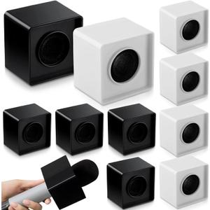 10 Pcs Microphone Flag Station Portable Square Cube ABS Foam Mic Flag Logo Studio Equipment Microphone Accessories for Reporter Host Interview (White, Black)
