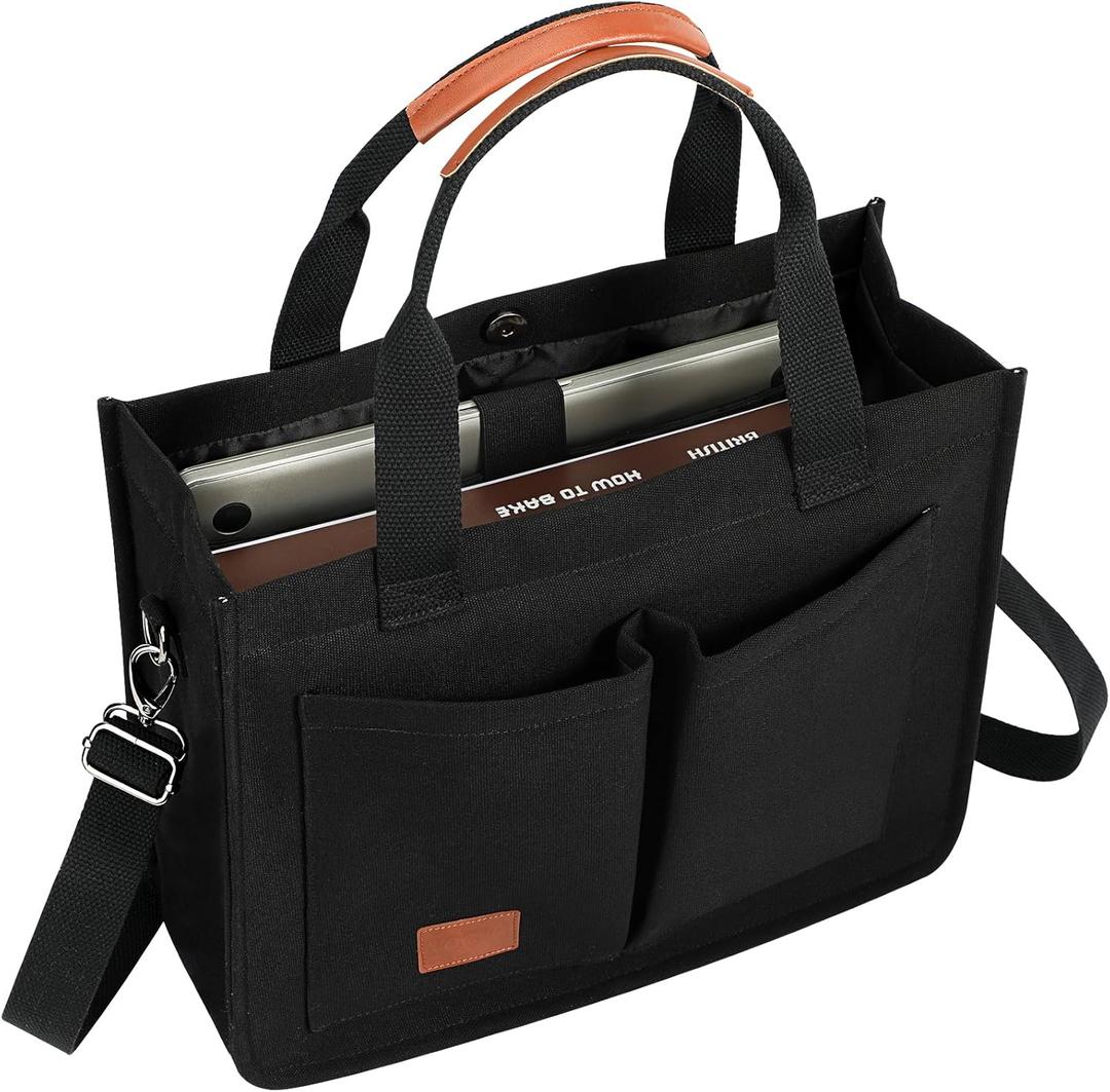 Voova Large Canvas Tote Bag for Women, Womens Laptop Work Bags Crossbody Purse Handbag Shoulder Travel Messenger Totes (Black)