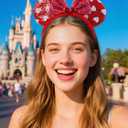 2 x Christmas Red Sequin Mouse Ears Headband with Bow - Sparkly Minnie Costume Hair Accessory, Holiday Party Gift & Stocking Stuffer for Girls Women